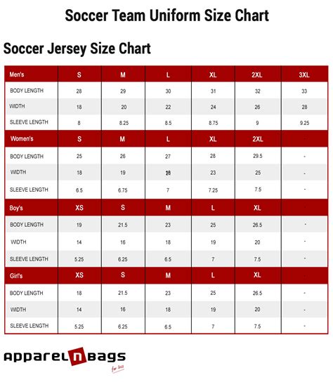 soccer jersey size chart.